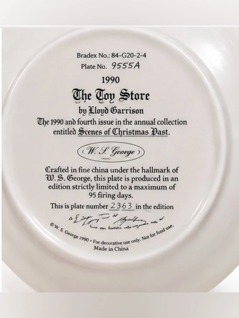 Lloyd Garrison The Toy Store Christmas Collector Plate 1990 W.S. George Scenes